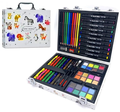 Набор для рисования с двусторонними скетч маркерами в алюминиевом сундучке Super Mega Art Set 66 предметов 003, Разноцветный