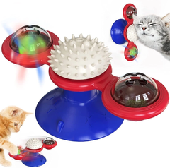 Интерактивная игрушка для котов спиннер на присоске со звуковыми и световыми эффектами Rotate Windmill Cat Toy, Голубой
