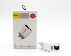 USB адаптер для зарядки от сети 2х USB устройств c цифровым дисплеем CX QC03 / Переходник для зарядки телефона, Белый