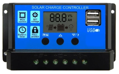 Контроллер заряда для солнечной панели 10а, 20а, 30а - 12v/24v (12в/24в) с дисплеем, Синий