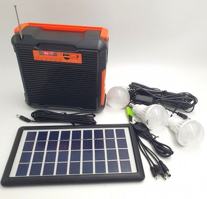 Переносний акумуляторний кемпінг ліхтар із сонячною панеллю 3 LED лампочки FM Радіо Bluetooth зарядна Power Bank станція EASY POWER EP-395, Черный