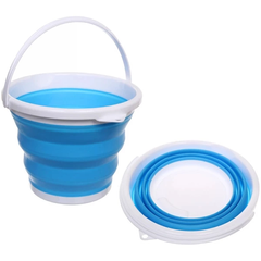 Ведро дорожное универсальное круглое Синие из эластичного пищевого силикона с пластиком и ручкой объемом 10 л