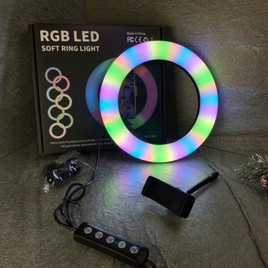 Кольцевая лампа RGB LED MJ33 33 см. с держателем для смартфона, Разноцветный