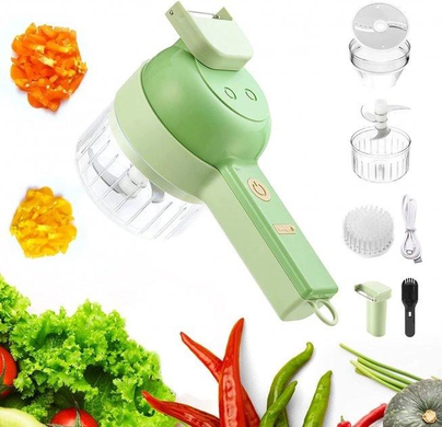 Міні блендер-слайсер / Ручний подрібнювач для овочів 4в1 Food Chopper / Електрична кухонна овочерізка