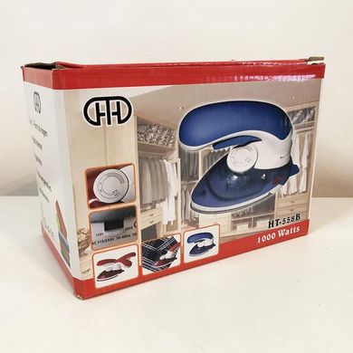Ручной дорожный утюг отпариватель для одежды и мебели Mini Steam Iron HT-558B 1000W с вертикальным отпариванием и насадкой, Темно-синий