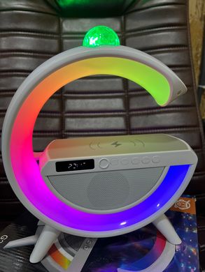 Умная колонка светильник с будильником и диско шаром/ Ночник c беспроводной зарядкой для телефона/Bluetooth-колонка