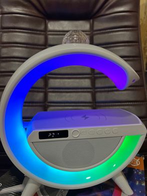 Умная колонка светильник с будильником и диско шаром/ Ночник c беспроводной зарядкой для телефона/Bluetooth-колонка