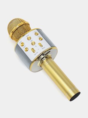 Беспроводной караоке микрофон WS 858 / Bluetooth микрофон - универсальная стерео колонка, Золотой