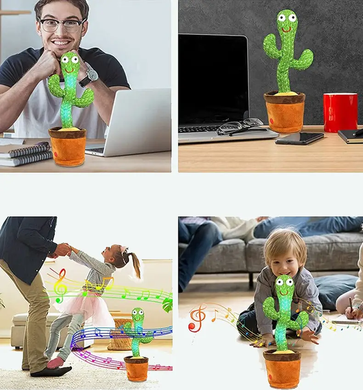 Кактус що танцює, світло-музична іграшка , Dancing Cactus TikTok кактус у вазоні 34 см, Зелений