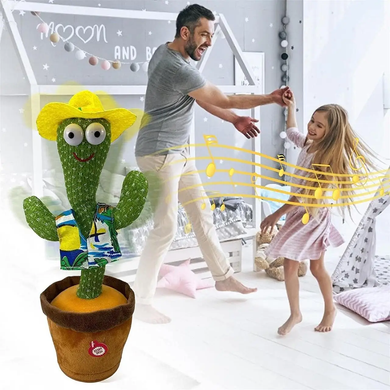 Танцующий кактус, свето - музыкальная игрушках, Dancing Cactus TikTok кактус в вазоне 34 см, Зелёный