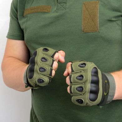 Рукавички військові відкриті, тактичні рукавички, тактичні рукавички для самооборони, Серо-зеленый