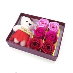 Подарунковий набір з ведмедика і троянди з мила в коробці