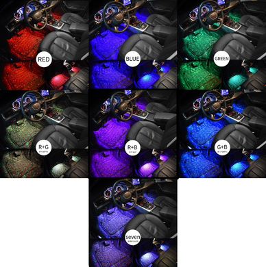 Музыкальная подсветка разноцветная салона автомобиля от USB 4 лампы с пультом The Starlight Of Car Seat Bottom A 12 7цветов, Черный