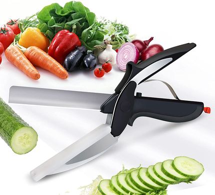 Розумний універсальний кухонний ніж та кухонні ножиці 2в1 Clever Cutter, Черный