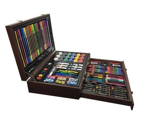 Набор для рисования в деревянном чемоданчике на 130 предметов, Коричневый