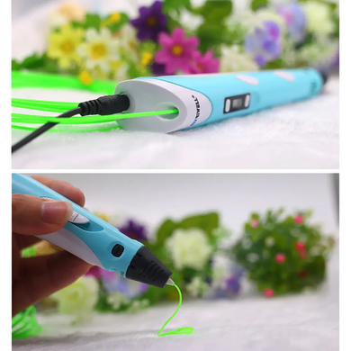 3D Ручка для дітей 3Д ручка 2-го покоління з дисплеєм LCD Pen 3 Набір з Еко Пластиком та трафаретом, Серый, розовый, голубой, желтый