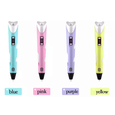 3D Ручка для дітей 3Д ручка 2-го покоління з дисплеєм LCD Pen 3 Набір з Еко Пластиком та трафаретом, Серый, розовый, голубой, желтый