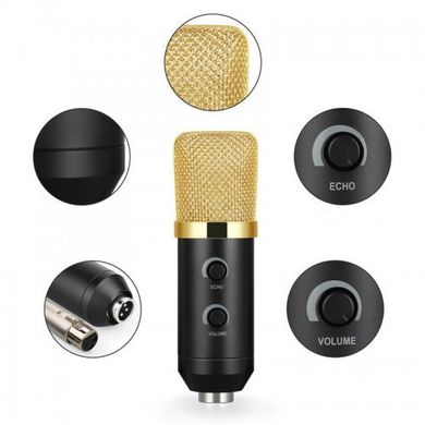 Микрофон студийный Music D.J. M800U со стойкой и поп-фильтром Gold, Черный