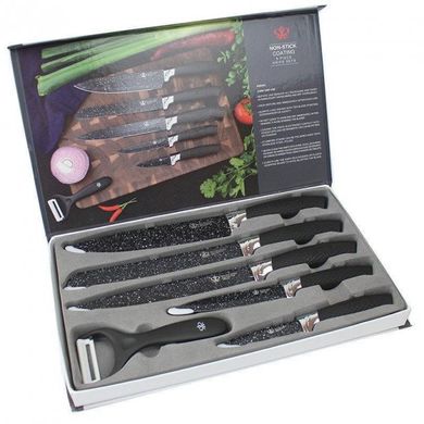 Набор поварских кухонных ножей 6 в 1 Non-Stick Coating Knife Set A179 из стали с покрытием non-stick, Черный