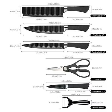 Набір кухарських ножів 6 в 1 Non-Stick Coating Knife Set A179 зі сталі з покриттям non-stick, Черный