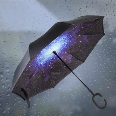 Зонт звёздное небо складывающийся зонтик в обратном направлении длинная ручка антизонт хит