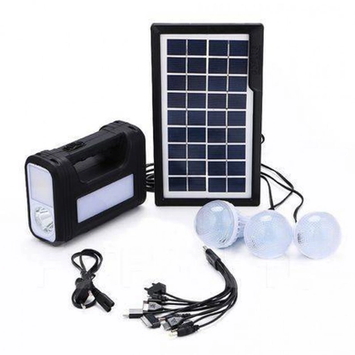 Портативная солнечная станция - фонарь GDLite-8017 -2 power bank, аккумулятор, солнечная батарея, 3 лампы, ЗУ 220V, Черный