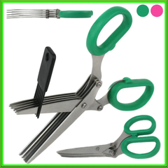 Ножницы для зелени Benson BN-919 (5 острых лезвий) | кухонные ножницы Бенсон + щетка для чистки, Бэнсон, Зелёный