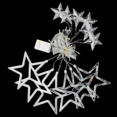 Светодиодная новогодняя гирлянда штора Звезды с пультом 12 предметов Белый тёплый