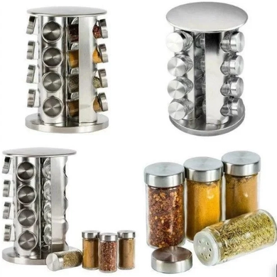 Набір ємностей баночок для спецій на магнітній підставці 12 предметів Spice Carousel KIT-12 сталевий, Металлический