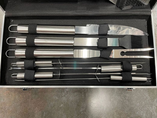 Набор инструментов для барбекю из нержавеющей стали 10 предметов Rainberg AL-10 в чемодане, Черный