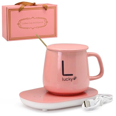 Чашка на USB-підставці з підігрівом (до +55 ° С) "L Pink" 4пр/наб 400мл