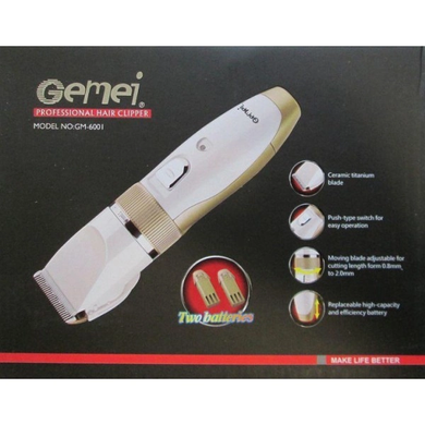 Машинка для стрижки волос беспроводная с керамическими ножами GEMEI GM-6001 PRO + 2 аккумулятора, Белый