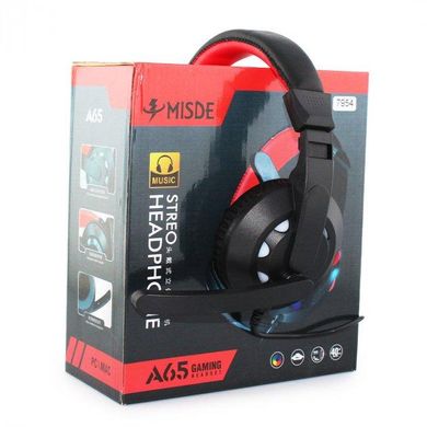 Игровые наушники Gaming MDR A65 с микрофоном и подсветкой / Проводные наушники для ПК, Черно-красный