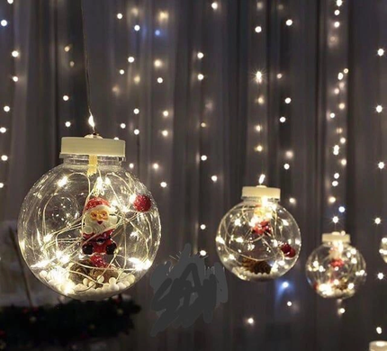 Гирлянда занавес штора Шары с наполнением Дед Мороз, 3м, 10 шаров LED USB МУЛЬТИК