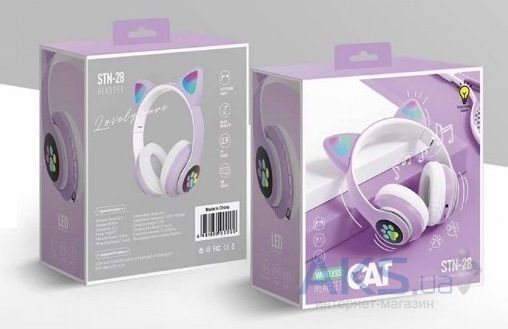 Беспроводные LED наушники Cat Ear STN-28 с кошачьими ушками Сиреневые, Сиреневый