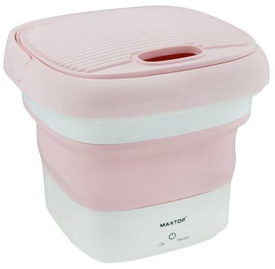 Портативная силиконовая складная стиральная машинка 2в1 с ведром Maxtop  10л для белья розовая