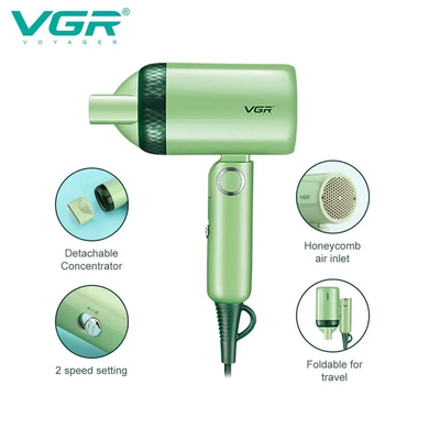 Компактный мини фен для волос VGR V-421 со складной ручкой 1200 Вт дорожный фен