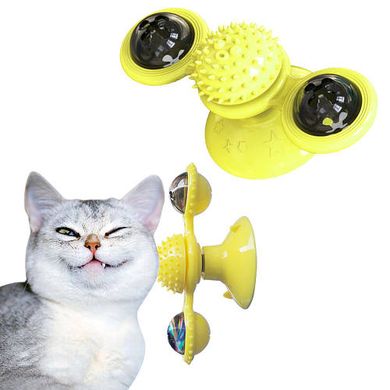 Інтерактивна іграшка для котів спіннер на присосці зі звуковими та світловими ефектами Rotate Windmill Cat Toy, Блакитний