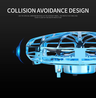 Квадрокоптер мини "Летающая тарелка" ручной дрон UFO, Голубой