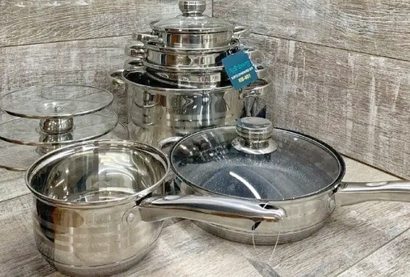 Набір кухонного посуду Rainberg RB-601 каструлі з нержавіючої сталі, 12 предметів, Сріблястий