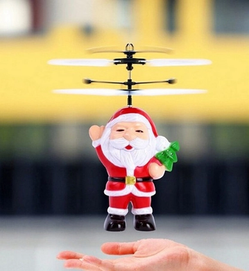 Индукционная летающая игрушка Санта Клаус Flying Ball Santa Claus с сенсорным управлением от руки и подсветкой, USB, Желто-синий