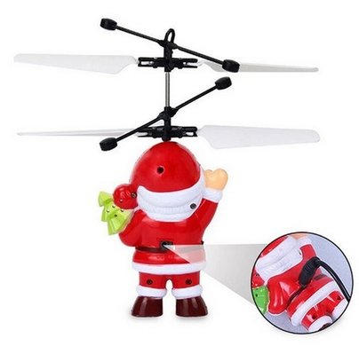 Індукційна літаюча іграшка Санта Клаус Flying Ball Santa Claus з сенсорним керуванням від руки та підсвічуванням, USB, Желто-синий