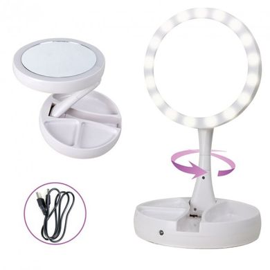 Настольное зеркало для макияжа Mirror c LED подсветкой складное круглое Белое, Белый