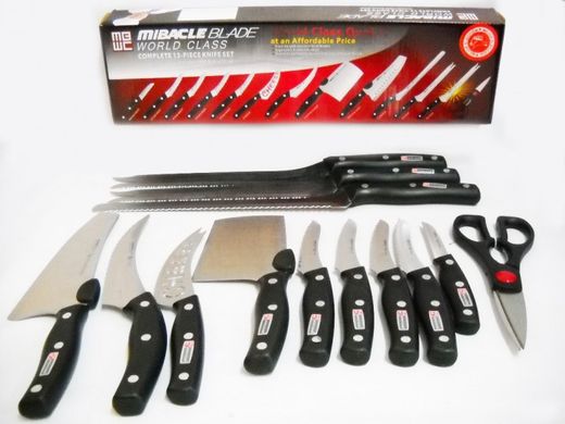 Набір ножів Miracle Blade World Class PRO 13 предметів з кухонними ножицями, Черный