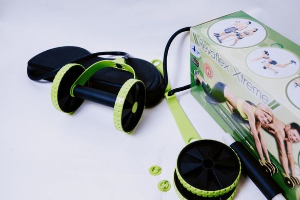 Роликовый фитнес тренажер для пресса и тела Revoflex спортивное фитнес колесо для дома, Черно-зелёный