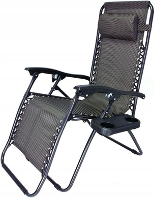 Шезлонг Zero GRAVITY XXL до 120 кг кресло садовое пляжное (ЧЁРНОЕ), Черный