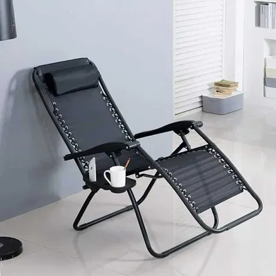 Шезлонг Zero GRAVITY XXL до 120 кг кресло садовое пляжное (ЧЁРНОЕ), Черный