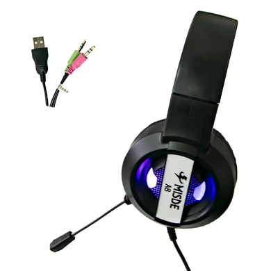 Ігрові навушники Gaming MISDE A8 з мікрофоном та RGB підсвічуванням, Черный
