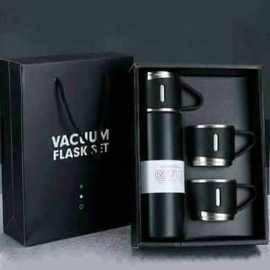 Термос із вакуумною ізоляцією, Подарунковий набір з 3 чашками 500 мл., Черный