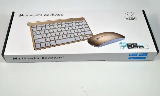 Ультратонкая беспроводная клавиатура KeyBoard + Мышка Wireless ART-5263/902, Золотистый
